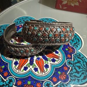 Pair of Silver & Inlay Morrocan Cuffs